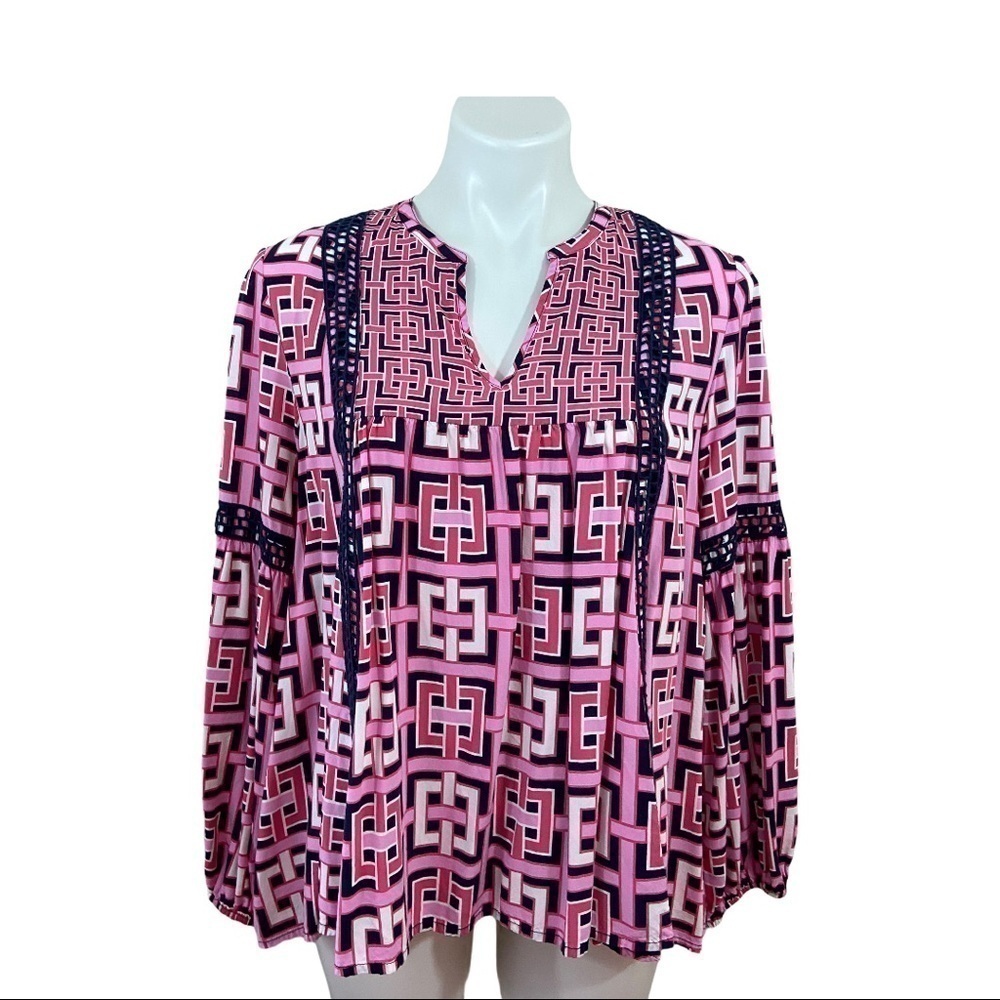 Crown & ivy Hi-Low Blouse Top Pink Blue White